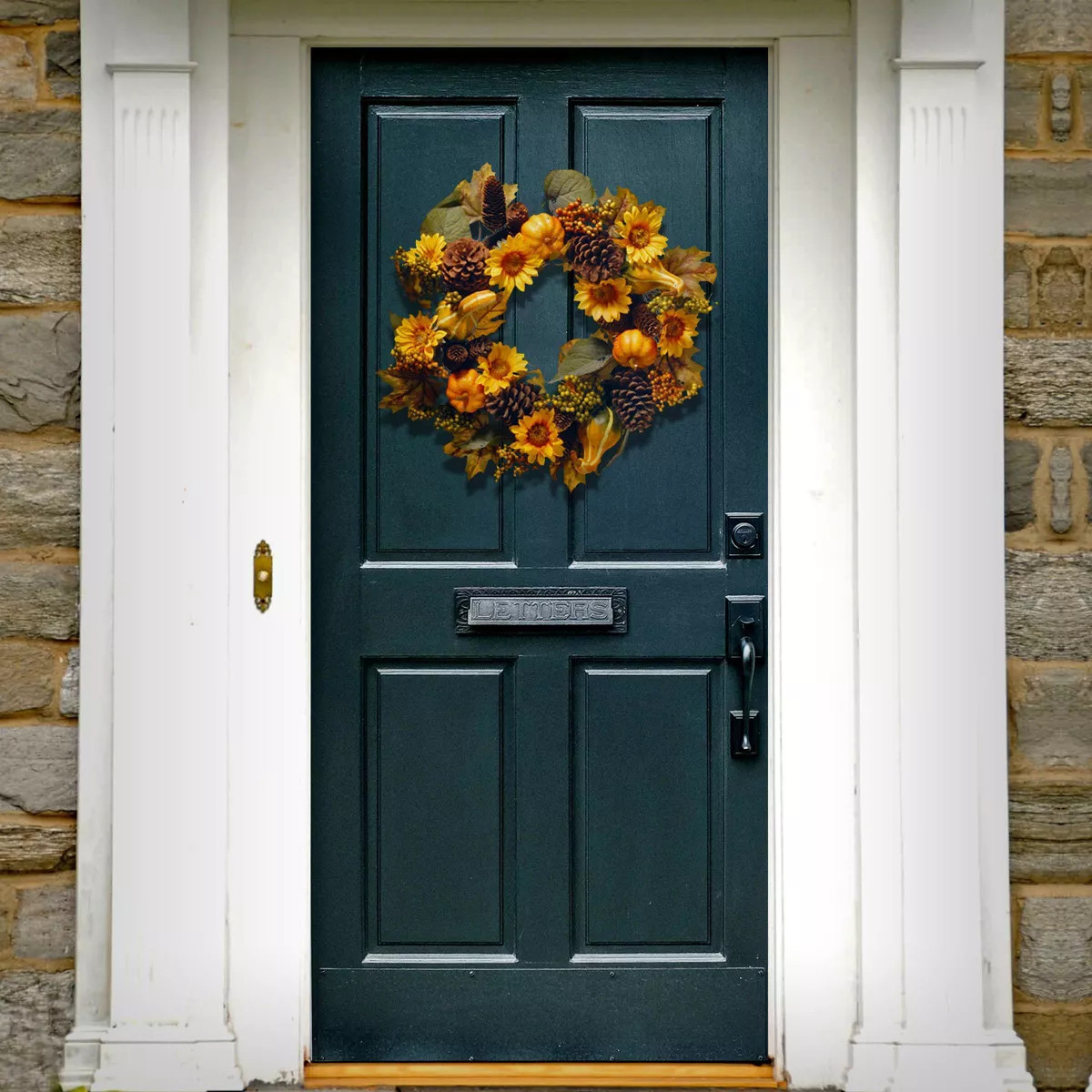 National Tree Company Wreath with Pumpkins and Sunflowers Orange (22") | Target
