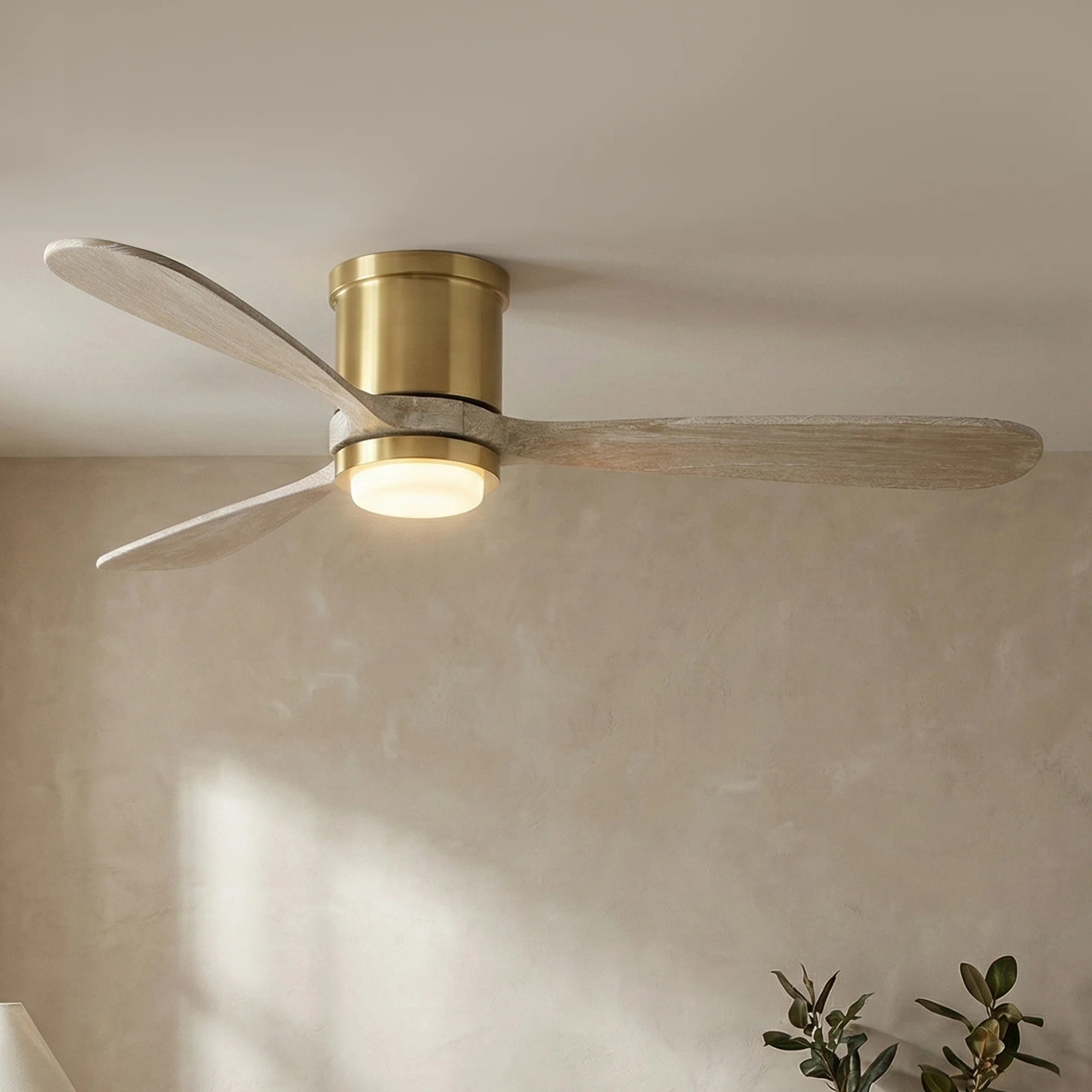 52'' Solid Wood Blades Propeller Ceiling Fan with 3CCT LED Lights and Remote Control, Glass Shade... | Wayfair North America