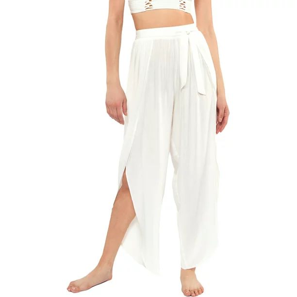 Jessica Simpson Women's Contemporary Solid Tie Waist Beach Cover up Pant Swimsuit | Walmart (US)