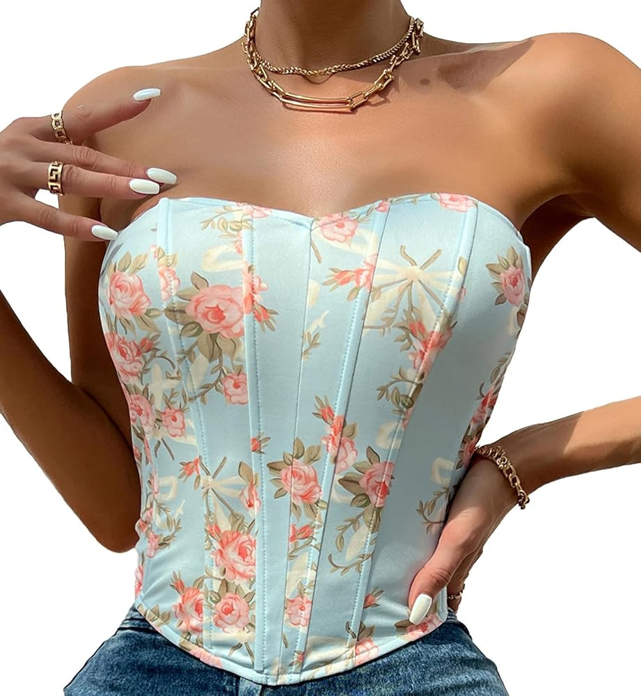 FEOYA Square Neck Corset Top for Women Vintage Strapless Bustier Slim Fit Crop Tank Tops Sweethea... | Amazon (US)