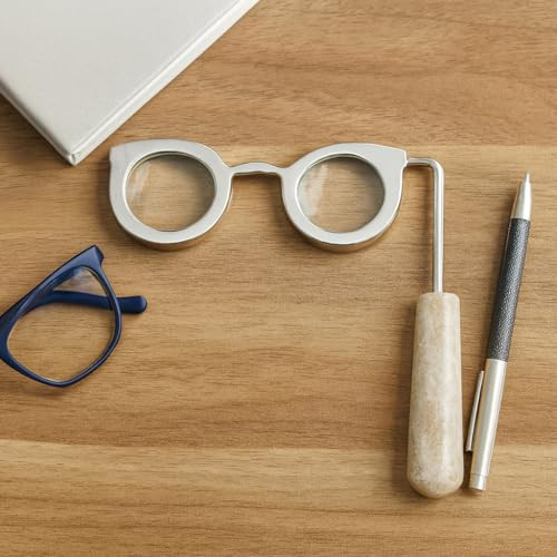 Modern Magnifying Glass in Eyeglass with Handle Design - Stylish Home Decor Accent for Shelf, Coffee Table, and Living Room Decor - Chic Ornaments Office, Room, and Bathroom Decor - 1", Silver & Gray | Amazon (US)