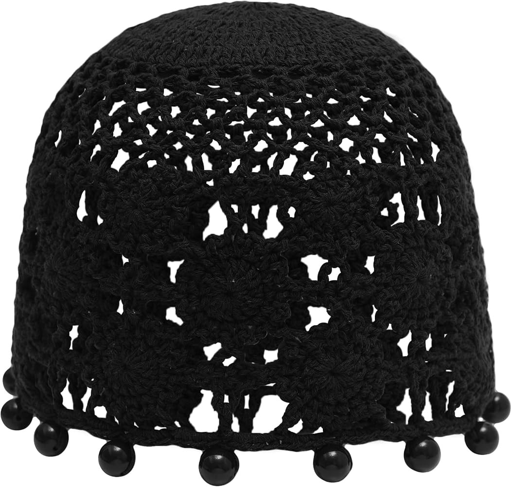 ZLYC Women Cotton Crochet Skull Cap Handmade Knit Cutout Floral Beanie Hat | Amazon (US)