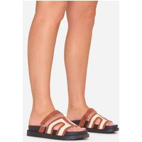 Amaya Gladiator Strap Flat Slider Sandal In Tan Brown Faux Leather, Women's Size UK 5 | EGO (UK)