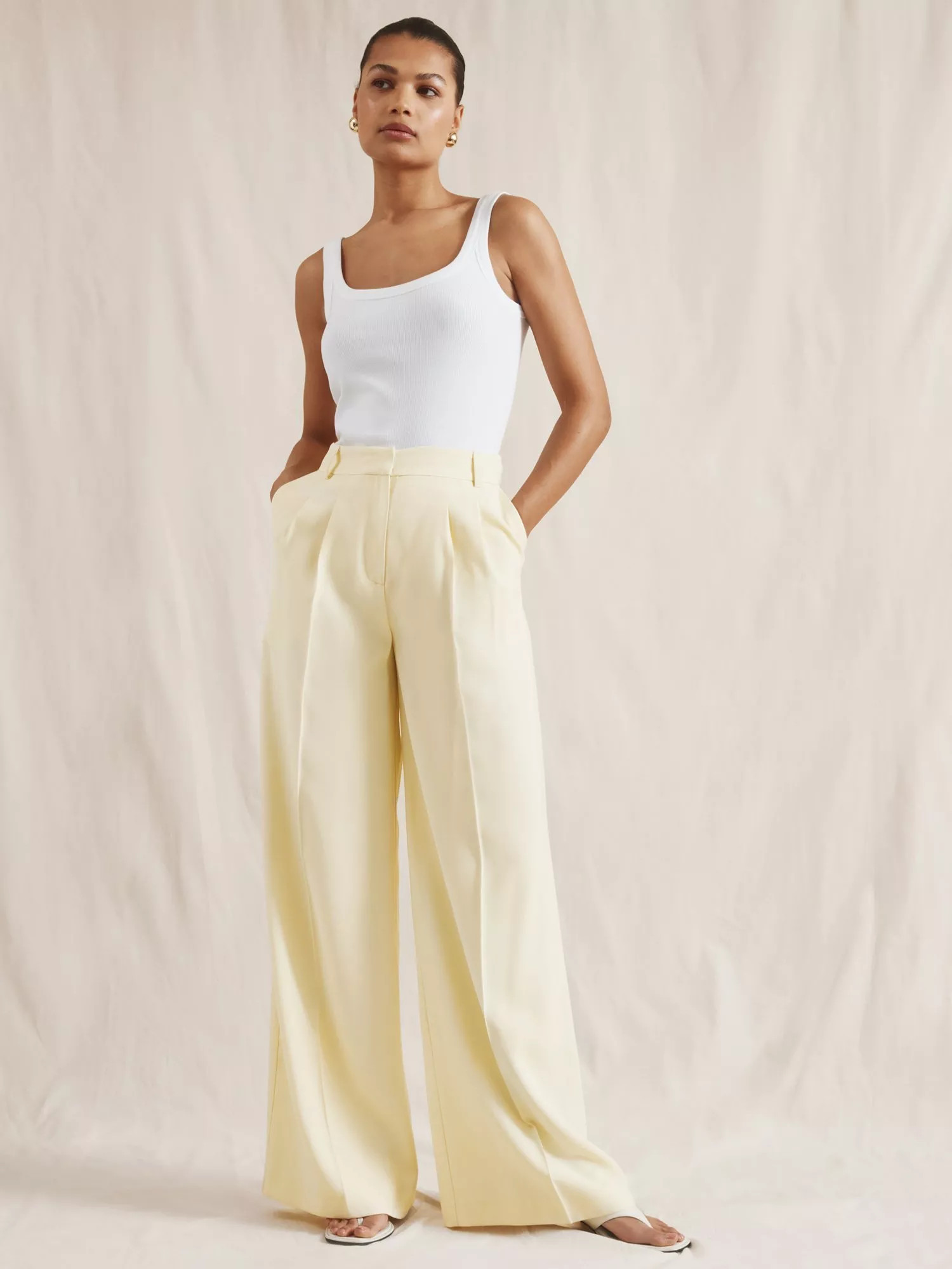 Albaray Tailored Wide Leg Trousers, Vanilla | John Lewis (UK)
