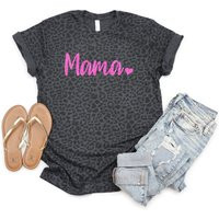 Mama Heart Women's Gray Leopard T-Shirt Pink Glitter Vinyl Inspirational Motivational Shirt Tee | Etsy (US)