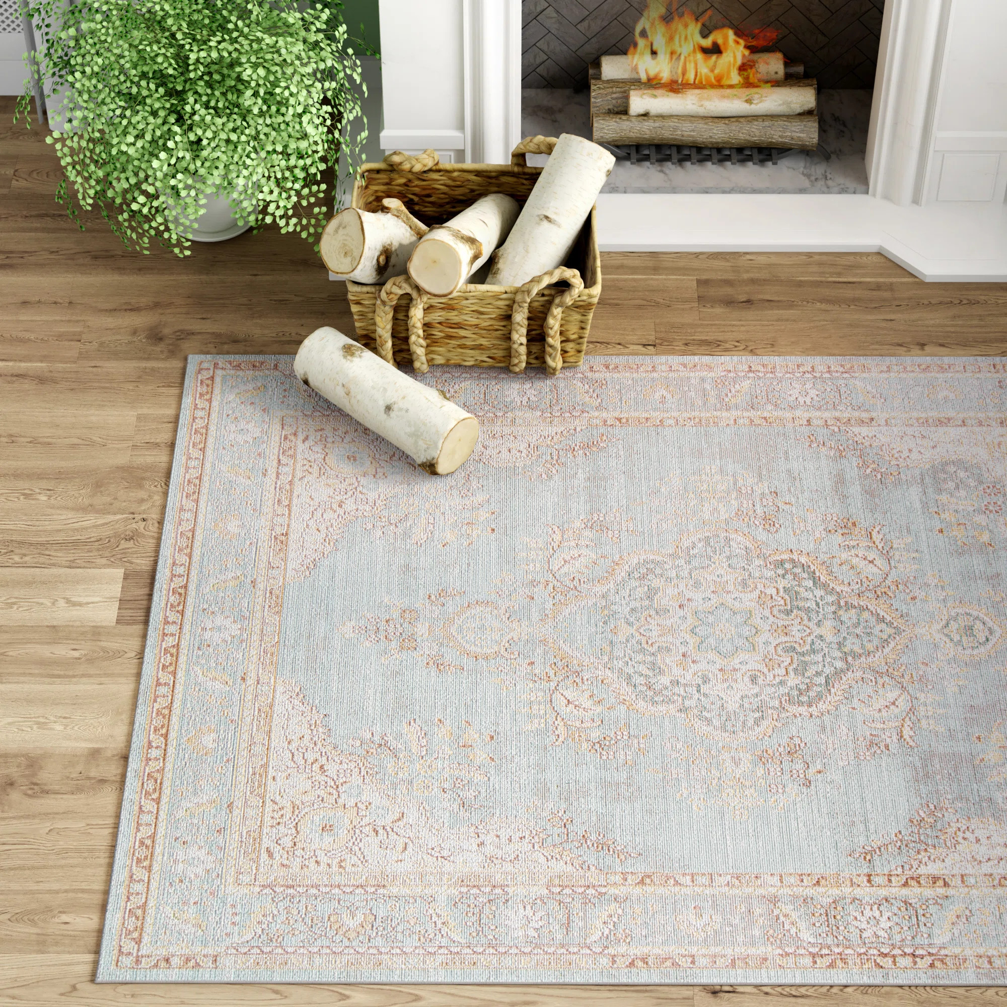 Vierzon Oriental Power Loom Blue Rug | Wayfair North America