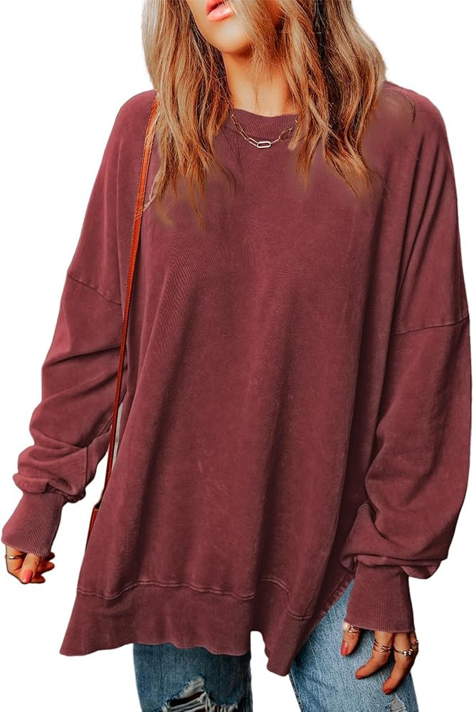 SHEWIN Womens Sweatshirt Casual Long Sleeve Crewneck Lightweight Pullover Tops Loose Sweatshirts | Amazon (US)