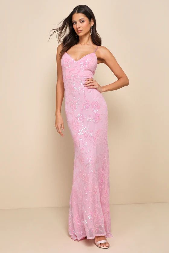 Glittering Excellence Light Pink Sequin Lace-Up Maxi Dress | Lulus