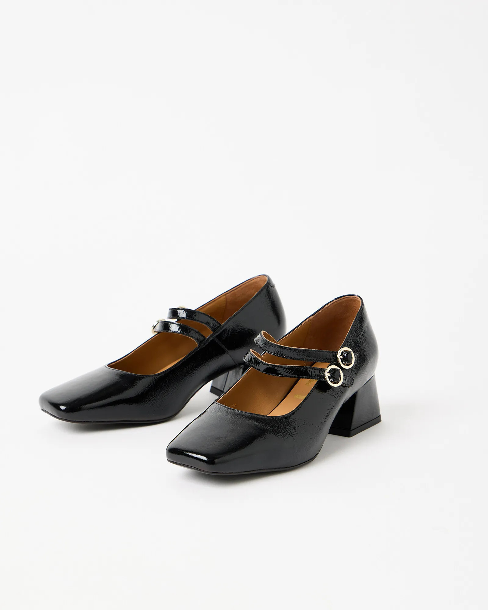 Mary Jane Black Patent Leather Block Heels, size UK 7 | Oliver Bonas (Global)