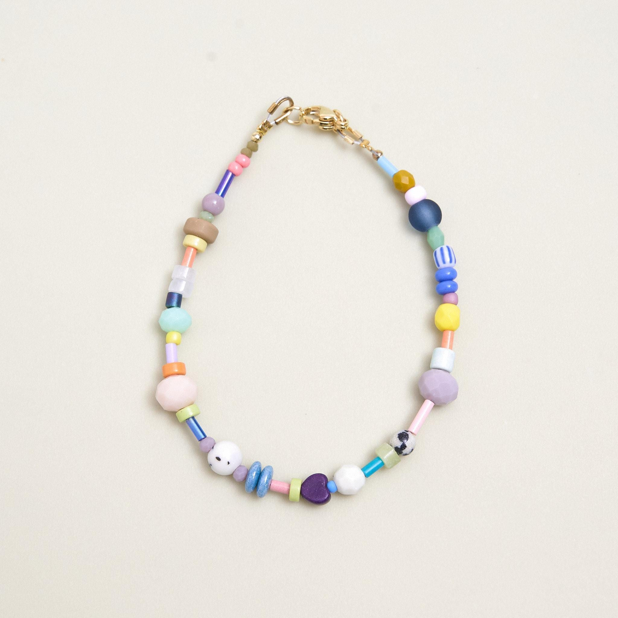 Zarte Farben, kleines Herz-Armband aus bunten Perlen: Freundschaftsschmuck aus tschechischem Glas und Edelsteinen | Etsy (Global)