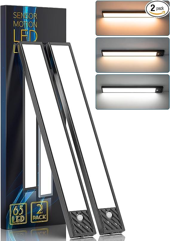 2024 Newest 65 LED Motion Sensor Lights Indoor 3 Color Temps, 2 Packs Dimmable Under Cabinet Ligh... | Amazon (US)