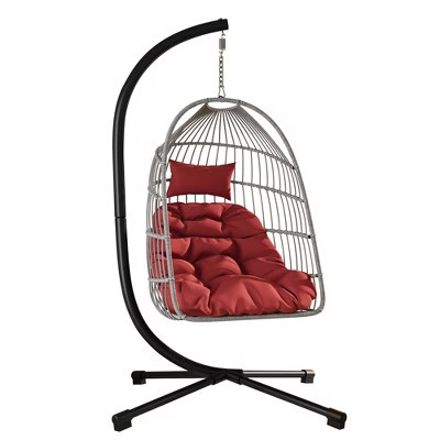 FIONECA Red Outdoor Hanging Egg Chair with Stand ¨C Wicker Swing Chair for Patio, Garden, Indoor | Target