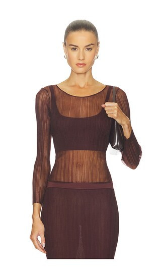 SIMKHAI Leonie Long Sleeve Top in Brown. - size S | Revolve Clothing (Global)