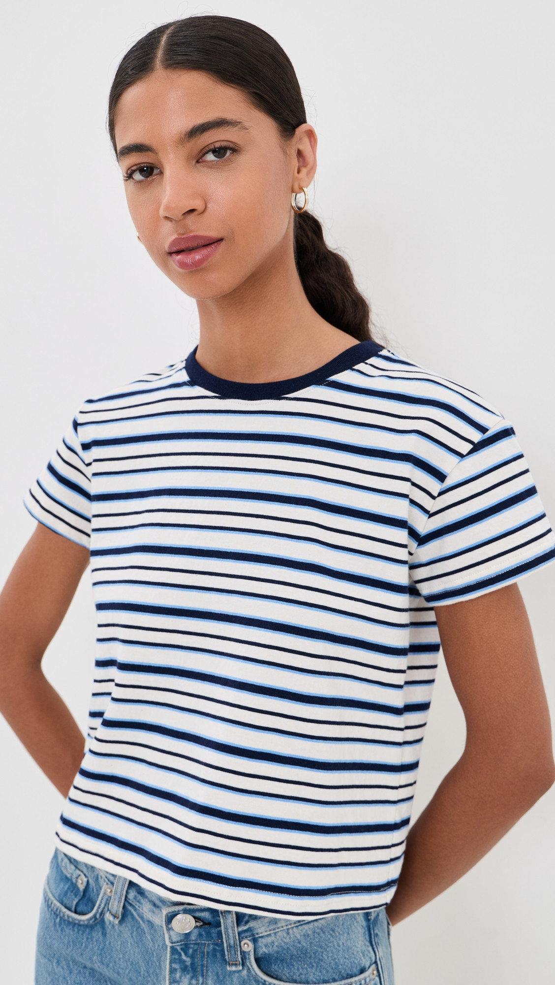 perfectwhitetee Stripe Supima Cotton Tee Navy Pacific Stripe S | Shopbop