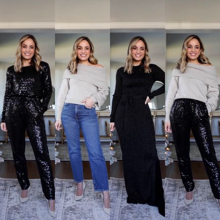 Holiday party outfits from Splendid! 

All 20% off with my code BROOKE20 

Outfit sizing: 
Sequin top: xs - soft and comfortable on the inside 
Sequin pants: xs - jogger style with soft interior and drawstring waist. They’re about an inch too long for me (at 4’10”) but still a great petite option
Off the shoulder sweater: xs - love the cropped fit! 
Jeans: 24 - great petite length in regular sizing 
Dress: xs - comfortable and warm! On me it need (at 4’10”) it needs a hem for s perfect fit 

#ad #nevernotsoft

#LTKCyberWeek #LTKSeasonal #LTKHoliday