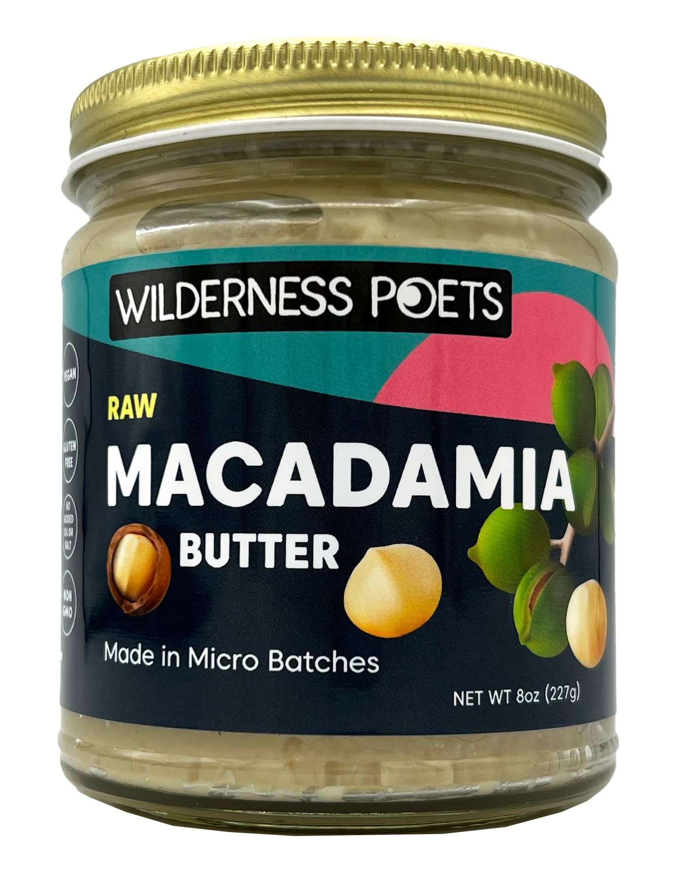 Wilderness Poets, Raw Macadamia Nut Butter - Vegan, No Salt (8 Ounce) - Glass Jar | Amazon (US)