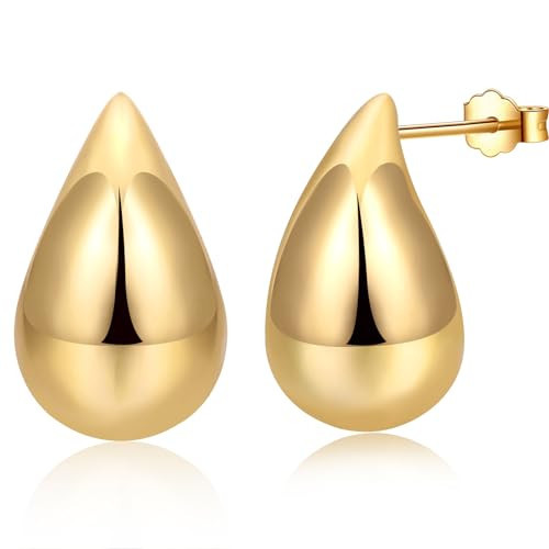 Bottega Earrings Dupes - Gold Chunky Hoop Earrings, 14K Gold Plated Teardrop Waterdrop Studs, Trendy Women's Jewellery Gifts | Amazon (UK)