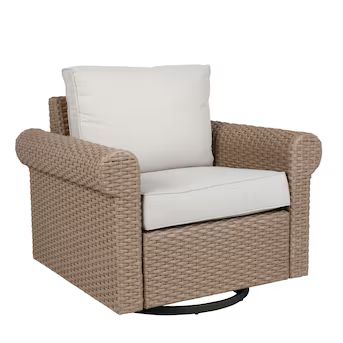 allen + roth Emerald Cove Wicker Brown Steel Frame Swivel Glider Conversation Chair with Tan Cush... | Lowe's