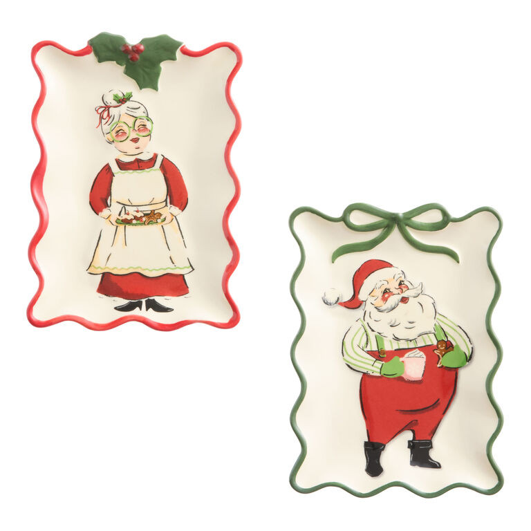 Red and Green Vintage Mr. and Mrs. Claus Appetizer Plate Set of 2 | World Market