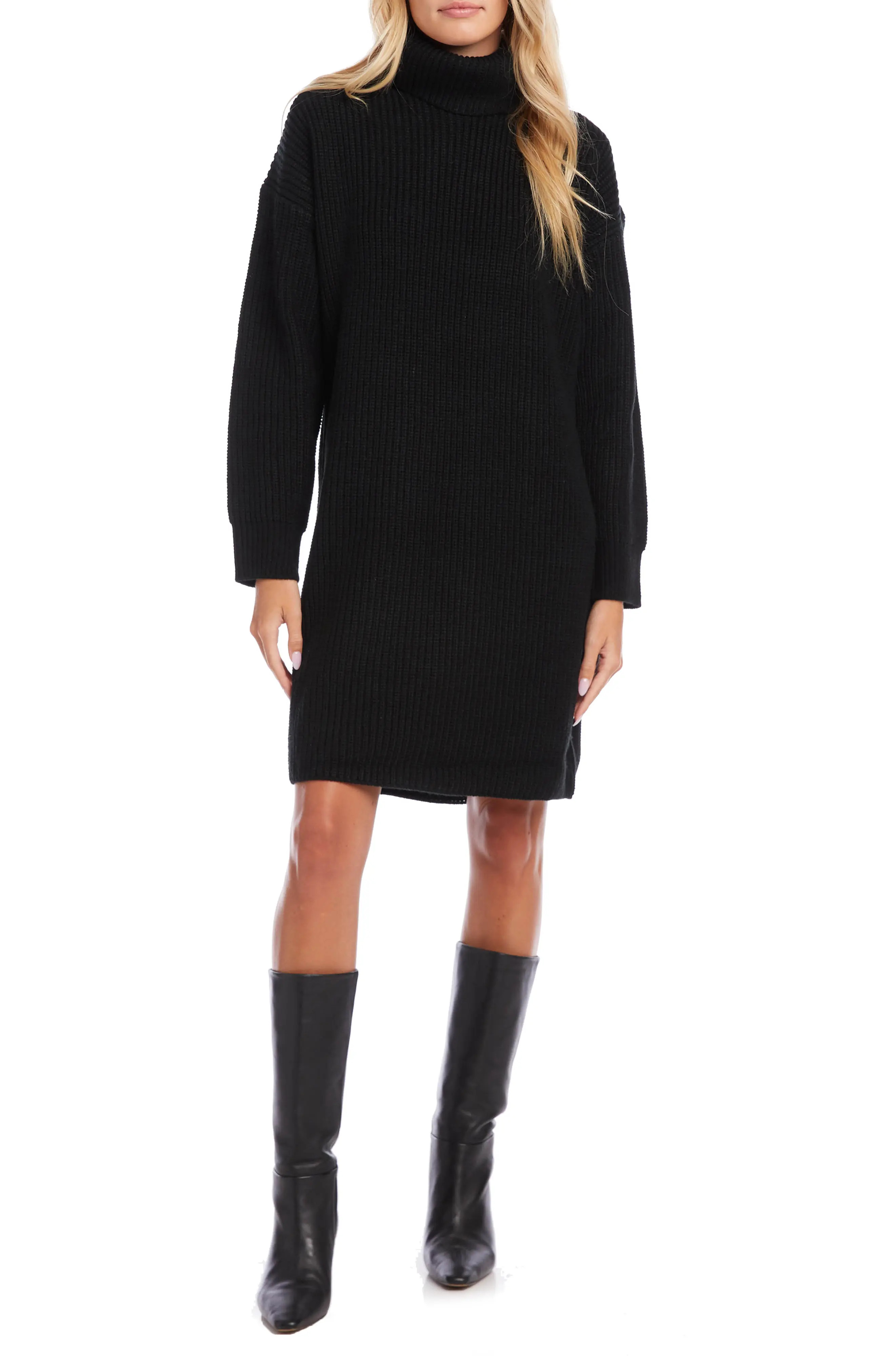 Karen Kane Long Sleeve Turtleneck Sweater Dress in Black at Nordstrom, Size Medium | Nordstrom