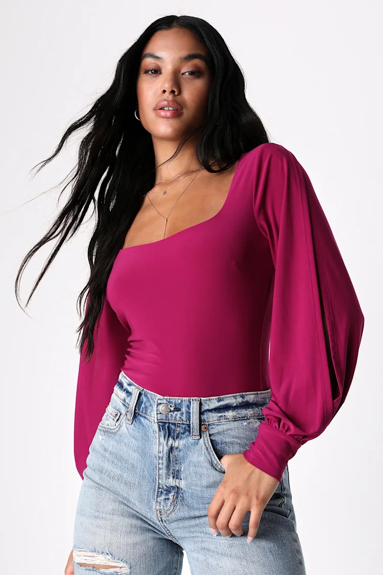 In My Zone Magenta Square Neck Long Sleeve Top | Lulus (US)