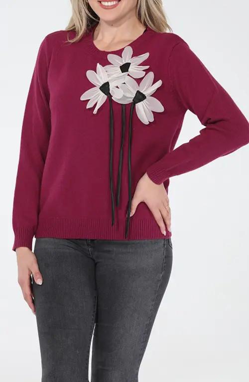 RAIN AND ROSE Floral String Sweater in Burgundy at Nordstrom, Size Small | Nordstrom