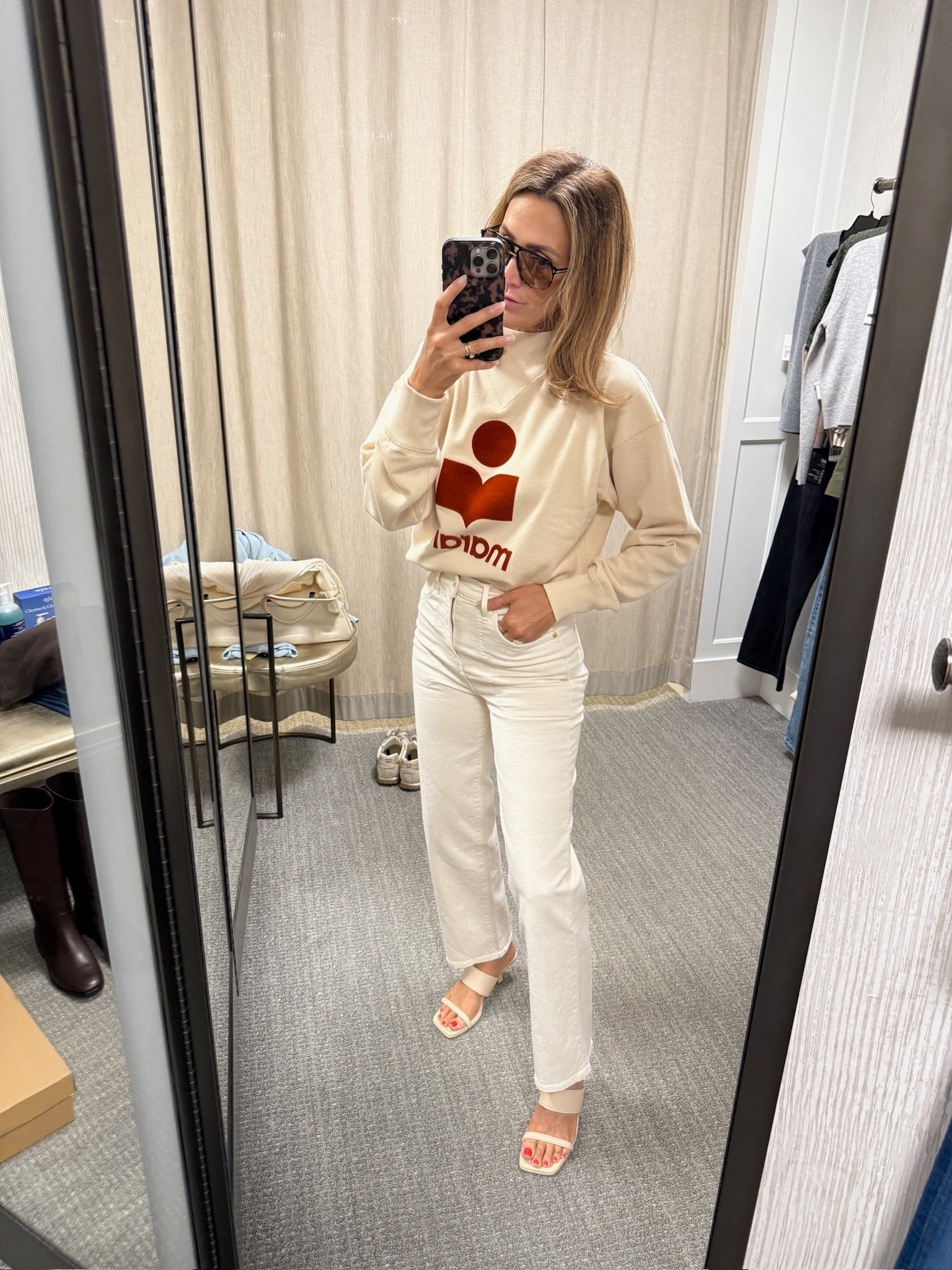 Loving this crème on crème moment! This mock neck sweater is so cute matched with these Veronica Beard white jeans. They are so versatile and can match with any shoe, from sandals to boots. #Nordstrom #Anniversarysale

#LTKStyleTip #LTKSaleAlert #LTKSeasonal