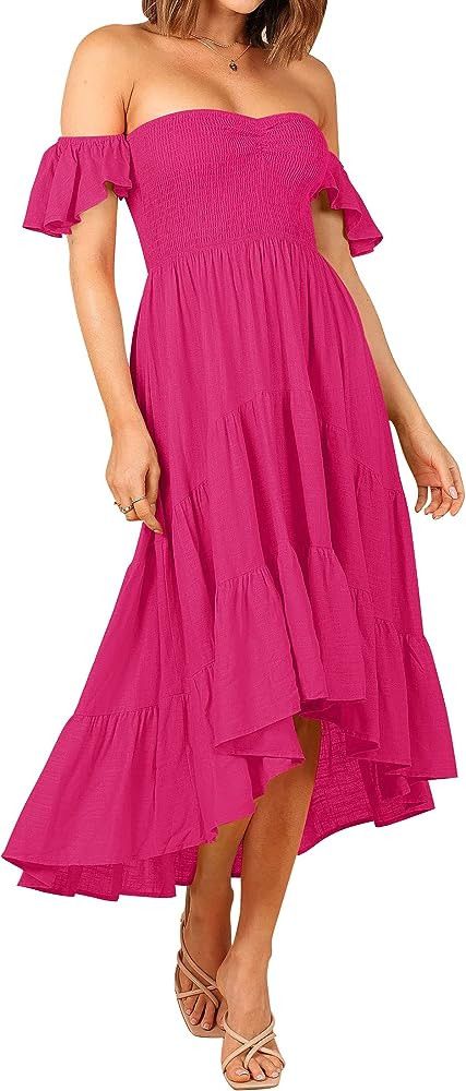 ZESICA Women's 2023 Summer Boho Off Shoulder Short Sleeve Dress, Amazon Fashion, C... | Amazon (US)