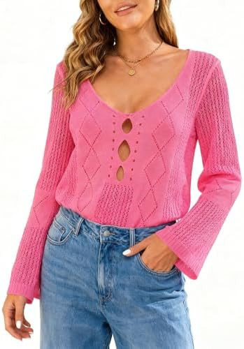 Womens Summer Crochet Swimsuit Coverup Sexy Crew Neck Long Sleeve Mesh Knit Bikini Cover Ups Beac... | Amazon (US)