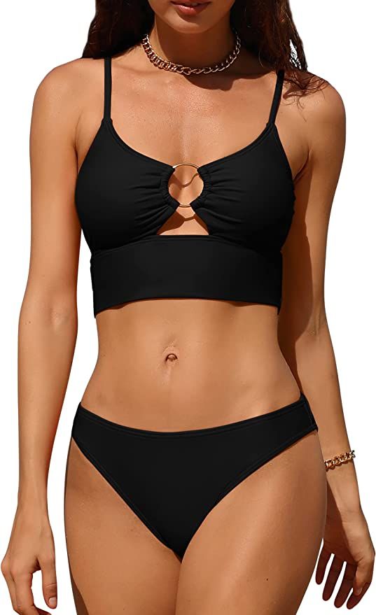 Charmo Sexy Bikini Sets for Women Cutout O-Ring Swimsuit 2 Piece High Cut Bathing Suit | Amazon (US)