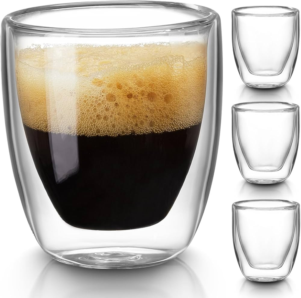 Double Walled Espresso Cups Set of 4 (50% Thicker), 3 Ounce Clear Expresso Coffee Mugs, Espresso ... | Amazon (US)