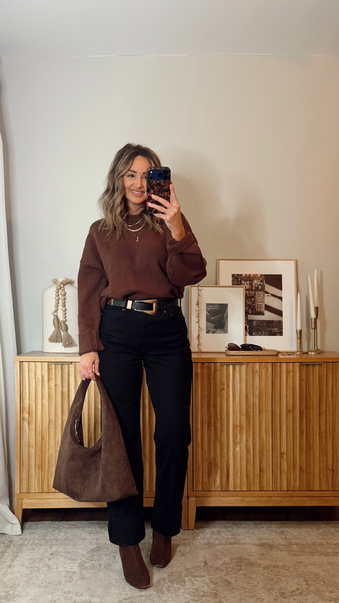 black & brown winter outfit idea! i’m in a size M sweater, size 27 curve love denim long. this style runs more relaxed— size down if you want a tighter fit. amazon, amazon fashion, winter outfit 

#LTKootd #LTKFindsUnder100