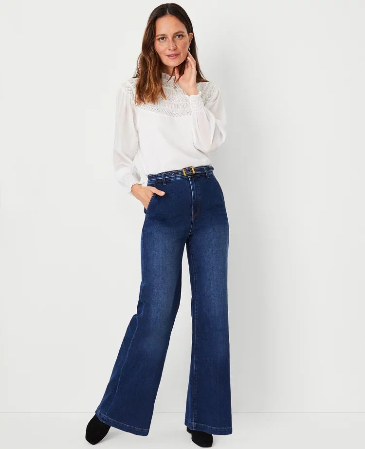 High Rise Belted Trouser Jeans in Bright Medium Stone Wash | Ann Taylor (US)