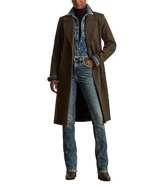 Wool Blended Notch Collar Belted Wrap Coat | Dillard's