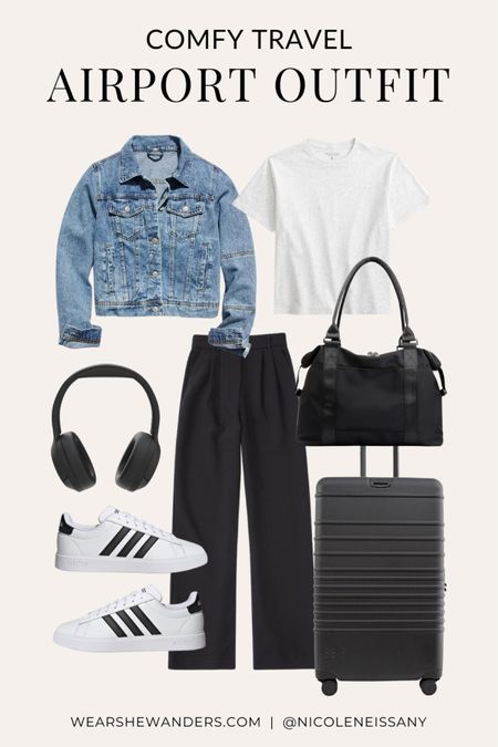 Airport outfit / travel outfit

// comfy travel outfit, comfy airport outfit, casual outfit, errands outfit, athleisure outfit, school outfit, coffee run outfit, brunch outfit, rainy day outfit, lazy day outfit, spring outfit, spring fashion, spring trends, spring 2024 trends, denim jacket, cropped tee, cropped t-shirt, tailored trousers, tailored pants, wide leg pants, black pants, adidas sneakers, white sneakers, sneaker trends, wireless headphones, weekender tote bag, weekender bag, travel tote, travel bag, beis carry on suitcase, beis luggage, Free People, Amazon, Abercrombie, Adidas, Revolve, Nordstrom, what to wear to the airport, travel style, travel fashion, neutral outfit, neutral fashion, neutral style, Nicole Neissany, Wear She Wanders, wearshewanders.com (4.4)

#LTKstyletip #LTKsalealert #LTKshoecrush #LTKfindsunder100 #LTKtravel #LTKfindsunder50 #LTKitbag