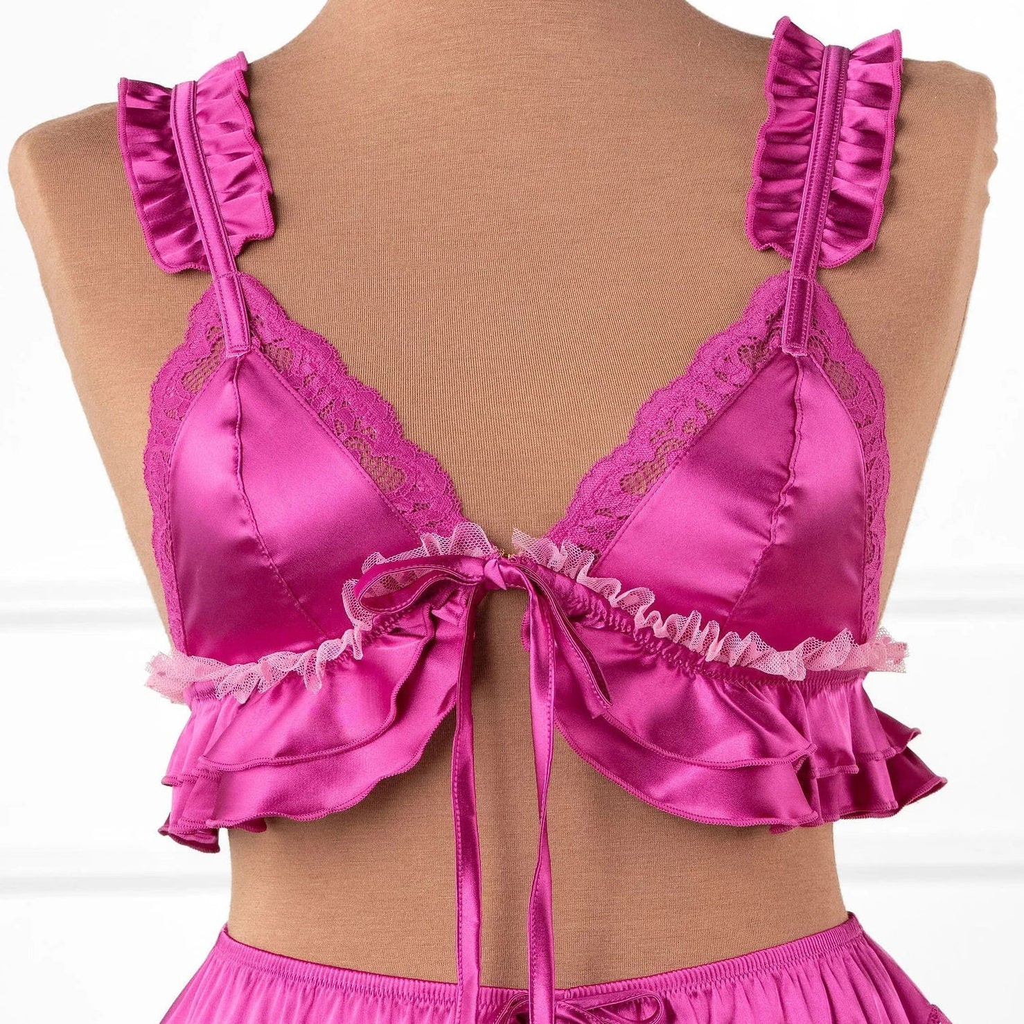 Satin Ruffle Bralette - Fuchsia | Mentionables