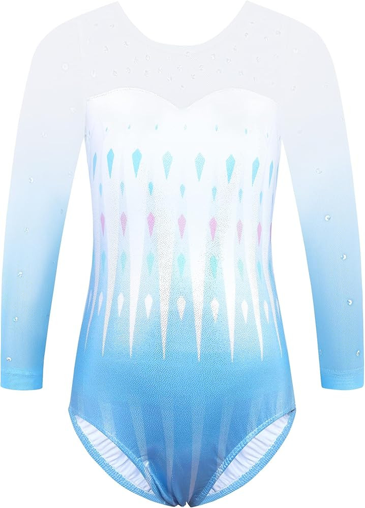 TFJH E Kids 3/4 Sleeve Girls' One Piece Sparkly Gymnastics Leotard Practice Outfits | Amazon (US)