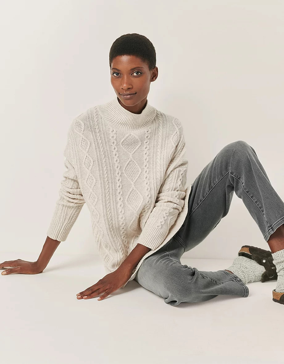 Funnel Neck Cable Sweater with Cashmere | The White Company US