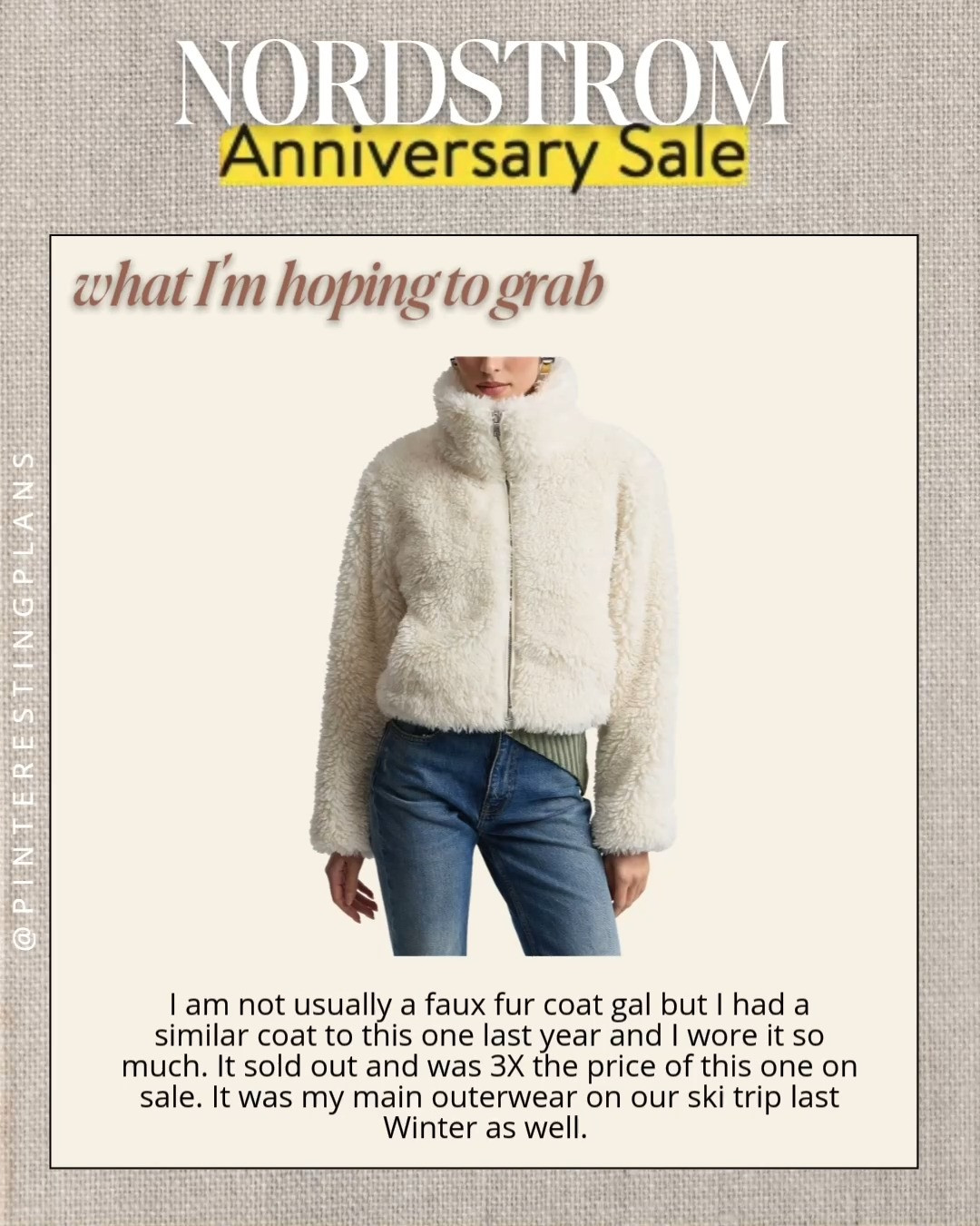 I am not usually a faux fur coat gal, but I had a similar coat to this one last year, and I wore it so much. It sold out and was 3X the price of this one on sale. It was my main outerwear on our ski trip last Winter as well.

Nsale
Nordstrom Anniversary Sale

#LTKootd #LTKSeasonal #LTKSaleAlert