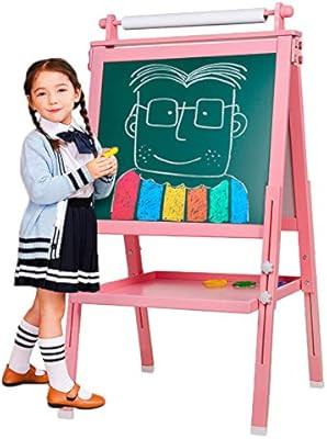 BeebeeRun 3 in 1 Wooden Kids Easel Double-Sided Drawing Board Whiteboard & Chalkboard Dry Easel w... | Amazon (US)