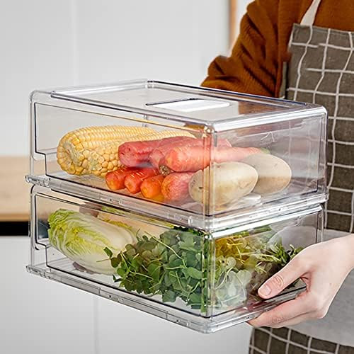 2 Pack Stackable Refrigerator Drawers Pull Out Bins Clear Fridge Drawer Organizer Food Storage Co... | Amazon (US)