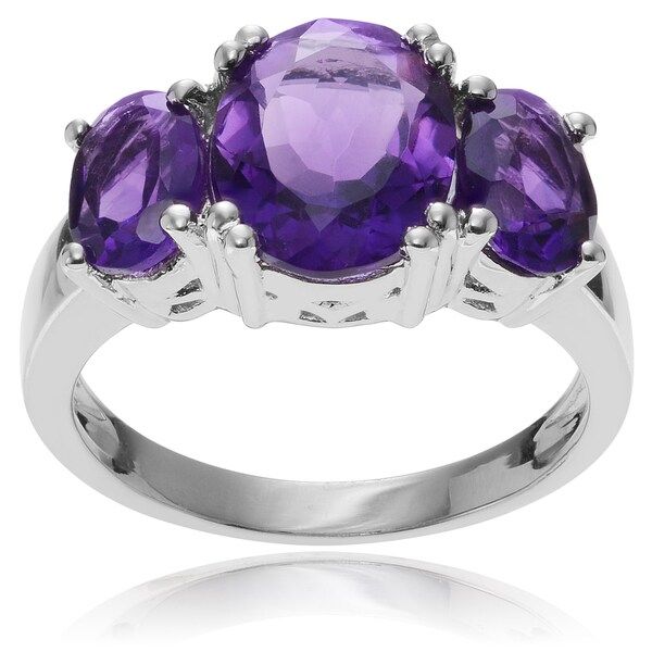 Journee Collection Sterling Silver Amethyst 3-stone Ring | Bed Bath & Beyond
