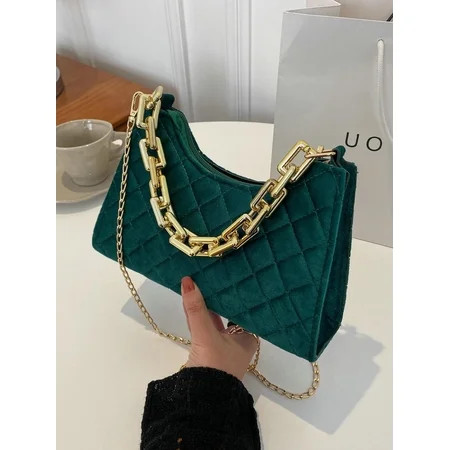 Women s Velvet Quilted Chain Shoulder Crossbody Handbag Satchel Bags Green | Walmart (US)