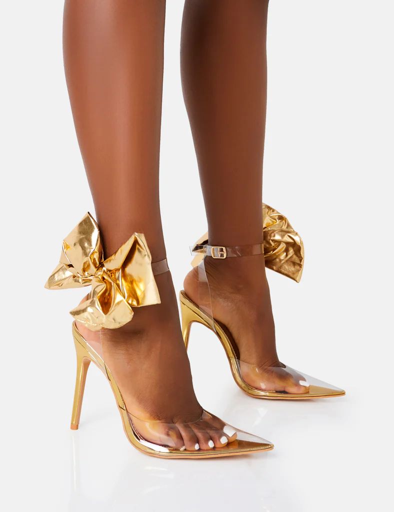 Aphrodite Gold Bow Perspex Court Stilleto Heel | Public Desire (US & CA)