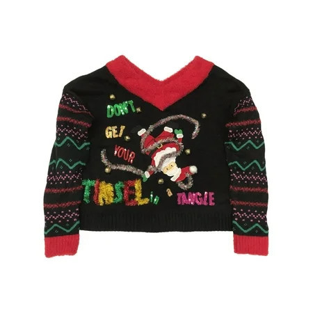 Womens Black Sparkle Tinsel Santa Claus Christmas Holiday Sweater XX-Large | Walmart (US)