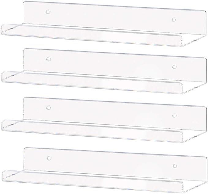 Weiai Invisible Bookshelf 15" Clear Acrylic Floating Wall Ledge Shelf, Kids Book Shelves Wall Mou... | Amazon (US)