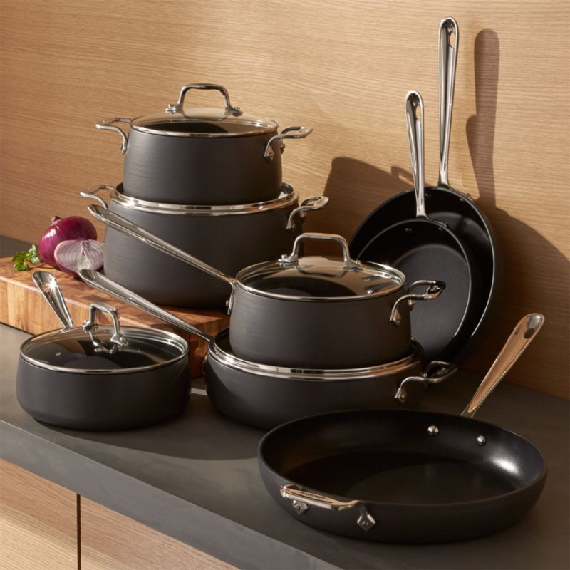 All-Clad HA1 Hard-Anodized Non-Stick 13-Piece Cookware Set with Bonus + Reviews | Crate & Barrel | Crate & Barrel
