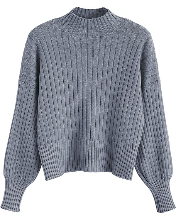 ZAFUL Women's Mock Neck Sweater Long Sleeve Ribbed Knit Basic Cropped Pullover Sweater | Amazon (US)