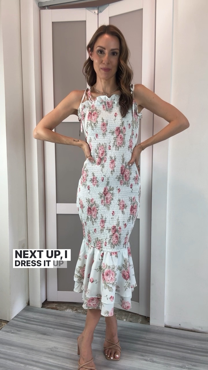 Promo code: ODNCA5S5 for 15% of dress. I love that this dress is so different from other ones I’ve seen lately! Even though it’s formfitting, it is all rushing so it is still flattering. I love the mermaid cut at the bottom and I love that the straps at the shoulders tie, so you can adjust them to your comfort. I am 5‘4“ wearing a size small but I have it pinned in the back (as shown in video) so I think you can size down in between sizes  

#LTKFindsUnder50 #LTKVideo #LTKParties