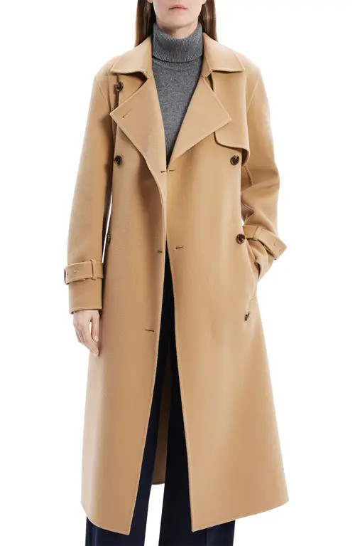 Theory Tie Waist Wool & Cashmere Trench Coat in New Camel - E92 at Nordstrom, Size Medium | Nordstrom